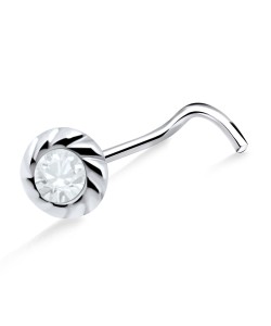 Twisted Stone Silver Curved Nose Stud NSKB-691